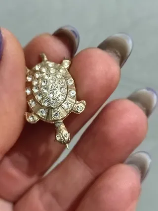 Spilla Tartaruga Vintage Strass Oro Argento