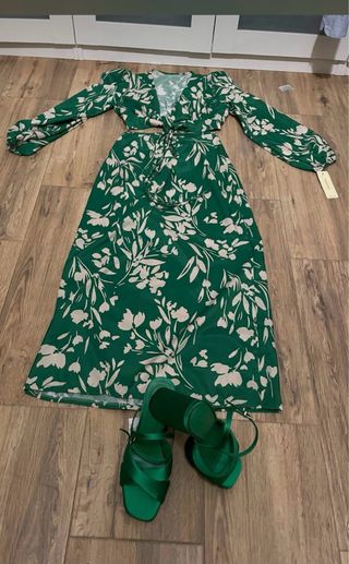 Vestido largo verde estampado