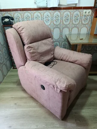 Sillón relax tela rosa/beige