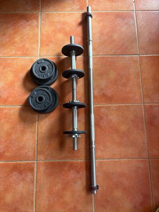 Conjunto de pesas y barra