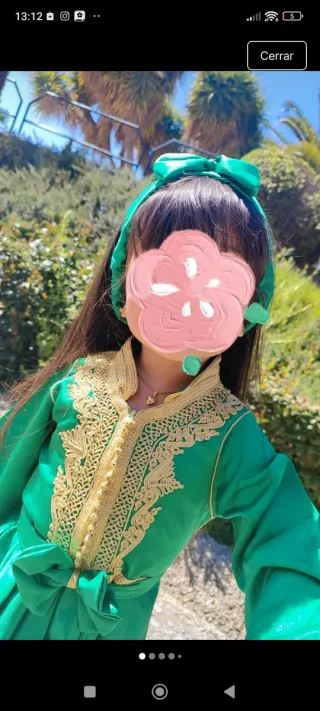 Conjunto caftán y babuchas niña verde