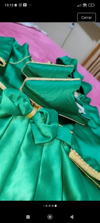 Conjunto caftán y babuchas niña verde