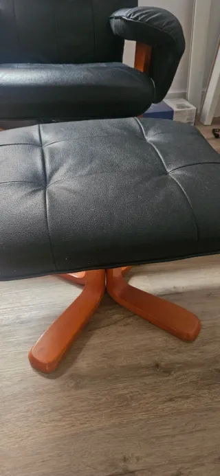 Poltrona relax in pelle e legno