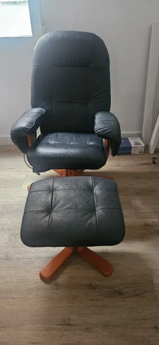 Poltrona relax in pelle e legno