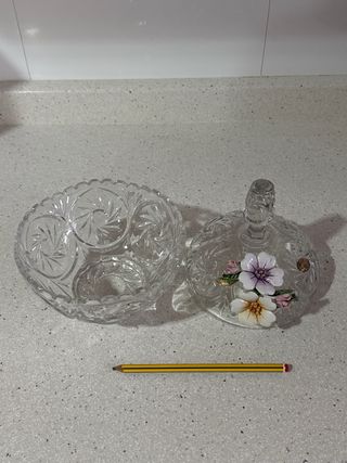 Bombonera Cristal Bohemia Flores Cerámica