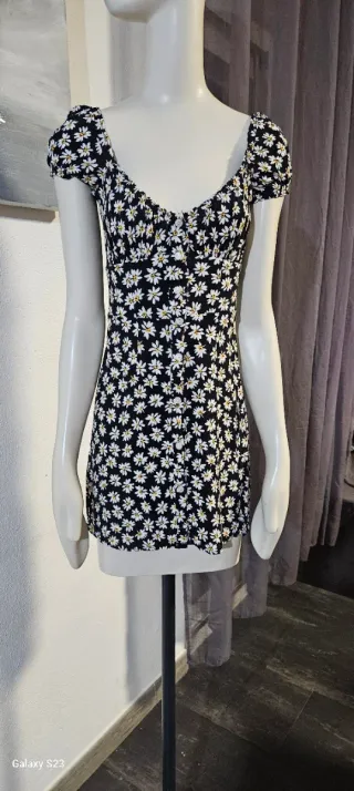 Vestito corto floreale margherite nero