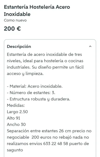 Estantería Acero Inoxidable 3 Niveles