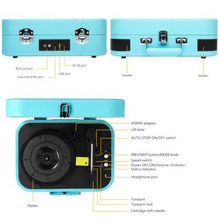 Tocadiscos VOKSUN Portátil Altavoces Incorporados