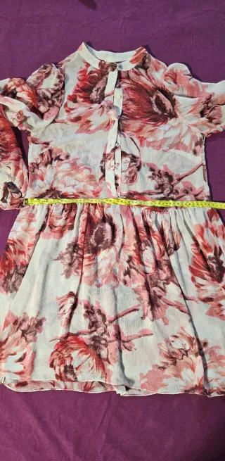 Vestito donna floreale corto manica lunga S