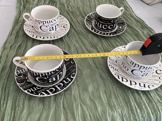 Set 4 Tazas y Platos Porcelana Cappuccino