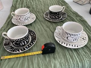 Set 4 Tazas y Platos Porcelana Cappuccino