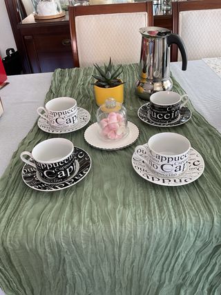 Set 4 Tazas y Platos Porcelana Cappuccino