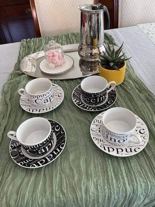 Set 4 Tazas y Platos Porcelana Cappuccino