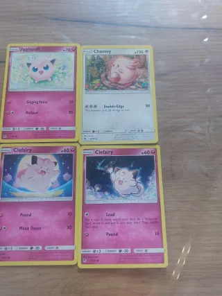 4 Cartas Pokémon: Jigglypuff, Chansey, Clefairy