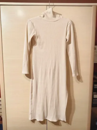 Vestido midi canalé beige