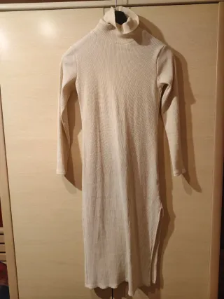 Vestido midi canalé beige