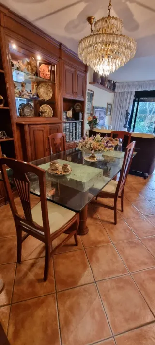 Mesa Comedor Cristal, Madera y Piedra + 4 sillas
