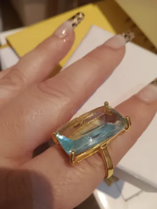 Anillo Cóctel Aguamarina Baño Oro