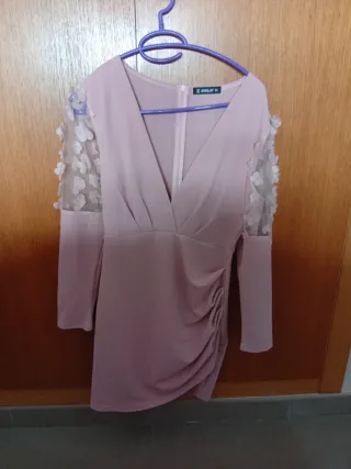 Vestido SHEILAY rosa con flores en las mangas