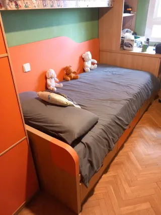 Cama infantil 90cm con cabecero y cajones