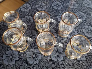 Tetera y 6 vasos tallados plata y cristal