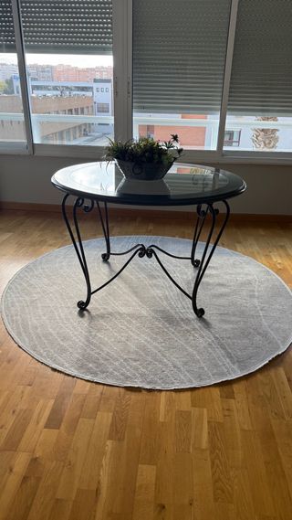 Mesa redonda cristal patas forja