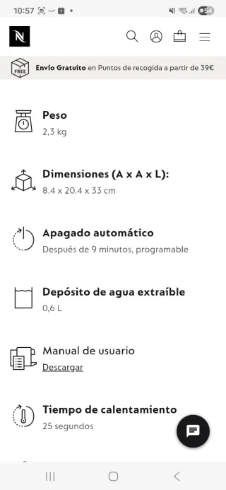 Cafetera Nespresso Mini Essenza y caja capsulas