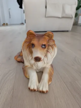 Figura cerámica Border Collie tumbado vintage