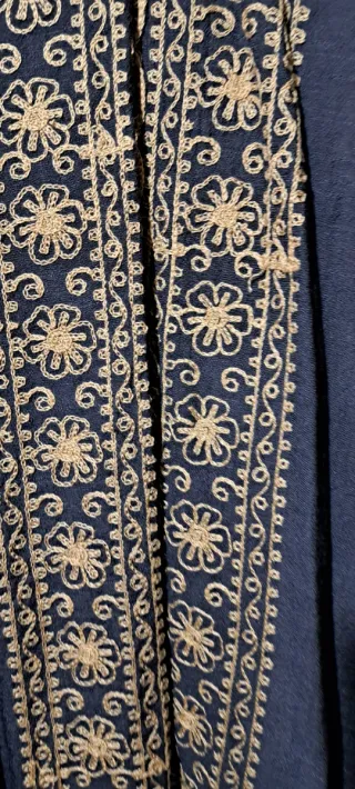 Kimono Azul con Bordado Beige Talla Única