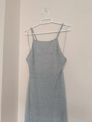 Vestido midi plateado hilo metalizado