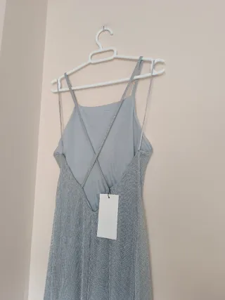 Vestido midi plateado hilo metalizado