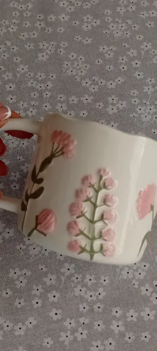 Taza XL cerámica floral rosa