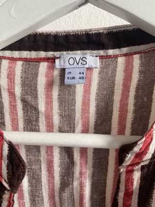Camicia OVS misto lino righe marrone e rosse
