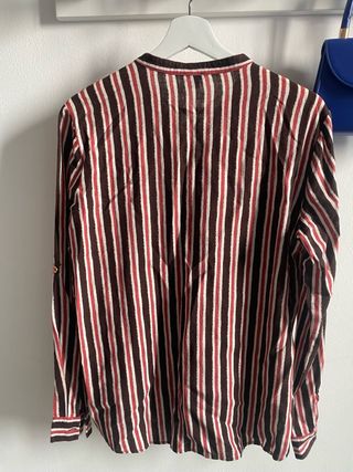 Camicia OVS misto lino righe marrone e rosse