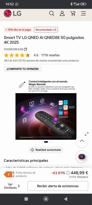 Smart LG Qned 50 Sin Abrir + Garantía