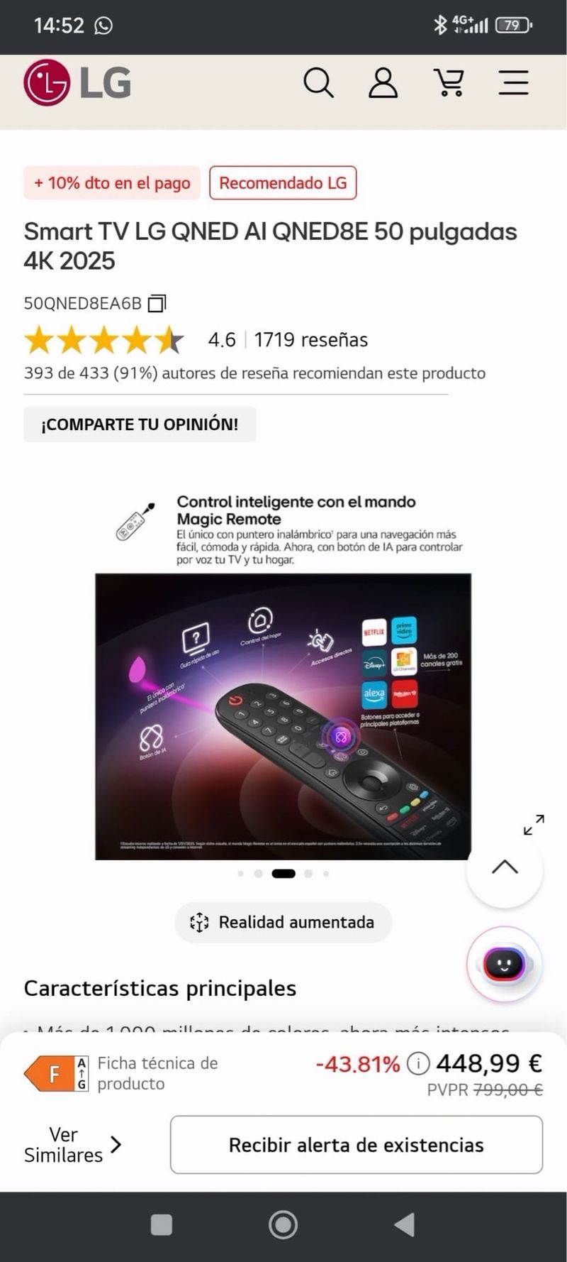 Smart LG Qned 50 Sin Abrir + Garantía afbeelding 6
