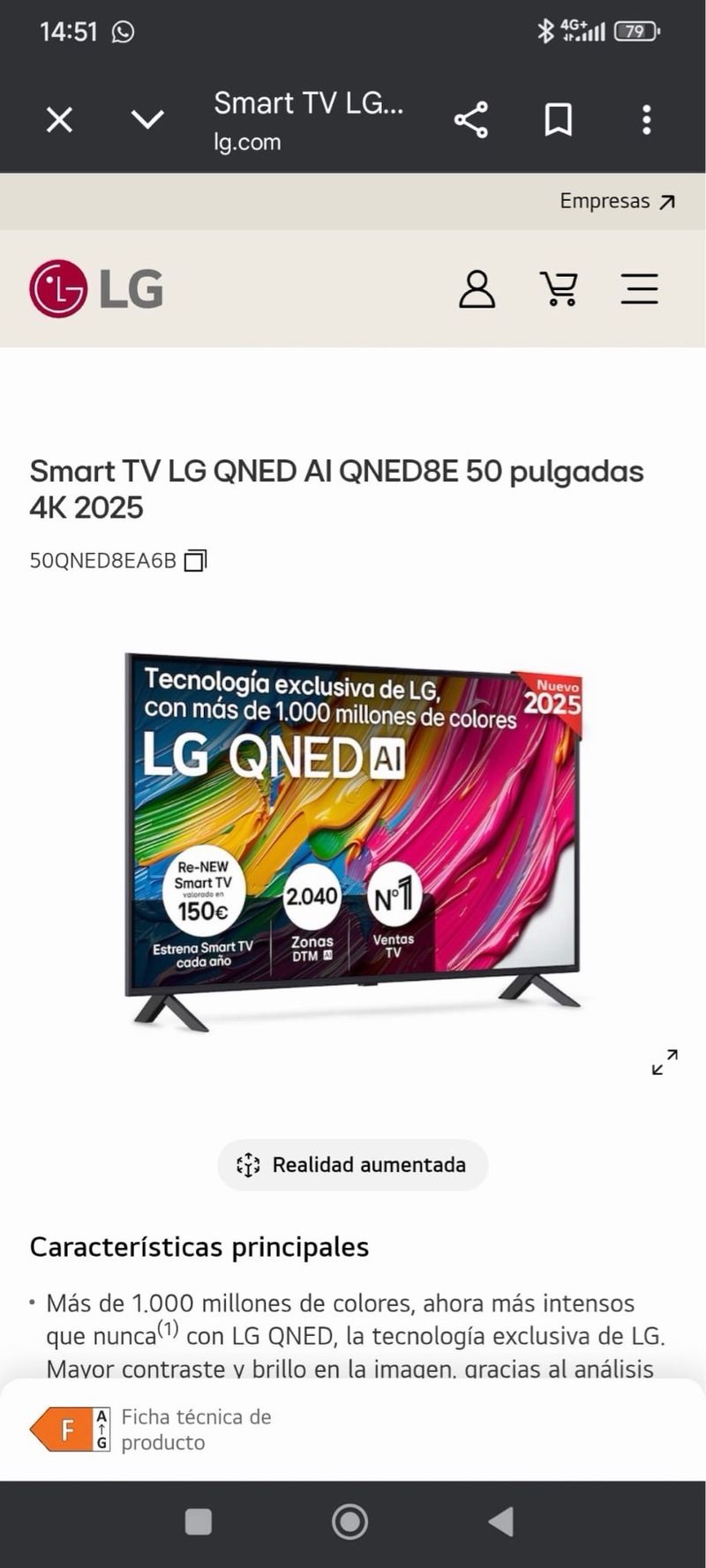 Smart LG Qned 50 Sin Abrir + Garantía afbeelding 7