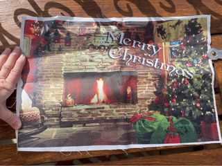 Tela ricamo camino Natale