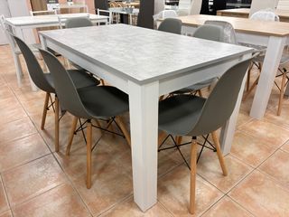 Mesa Comedor Gris y Blanca + 6 Sillas