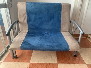 Sofá Cama Metálico Beige y Azul