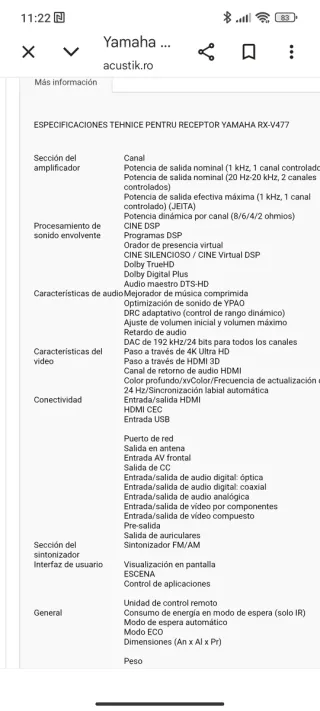 Receptor AV Yamaha RX-V477 Negro