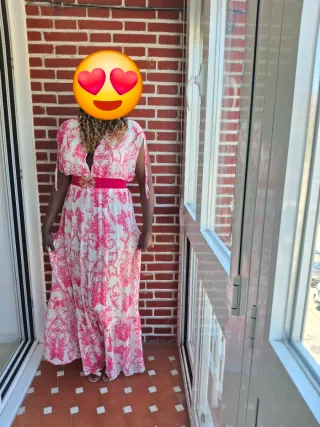 Vestido largo estampado rosa y blanco