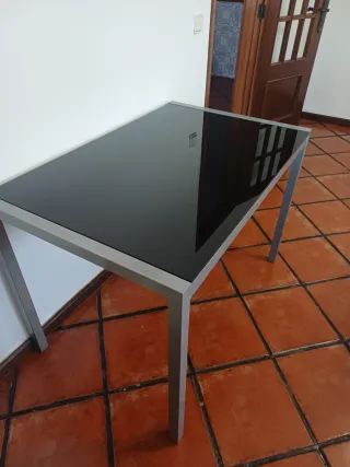Mesa Tampo Vidro Preto Metal Cinza