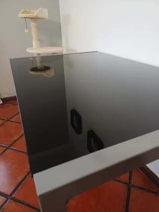 Mesa Tampo Vidro Preto Metal Cinza