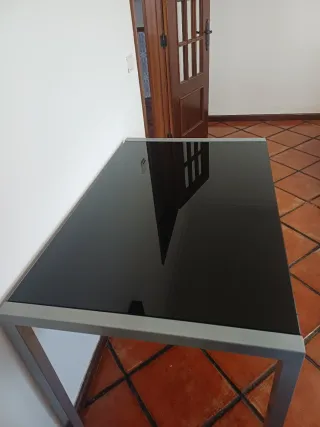 Mesa Tampo Vidro Preto Metal Cinza
