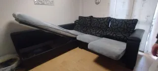 Sofá modular tela y piel negro/gris