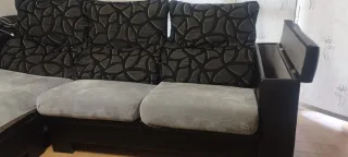 Sofá modular tela y piel negro/gris