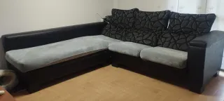 Sofá modular tela y piel negro/gris