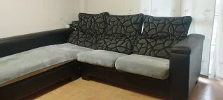 Sofá modular tela y piel negro/gris