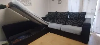 Sofá modular tela y piel negro/gris